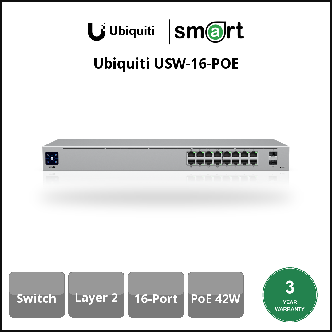 Ubiquiti USW-16-POE - L2 (16)G PoE (8x1G 8xPoE+ 2xSFP) 42W