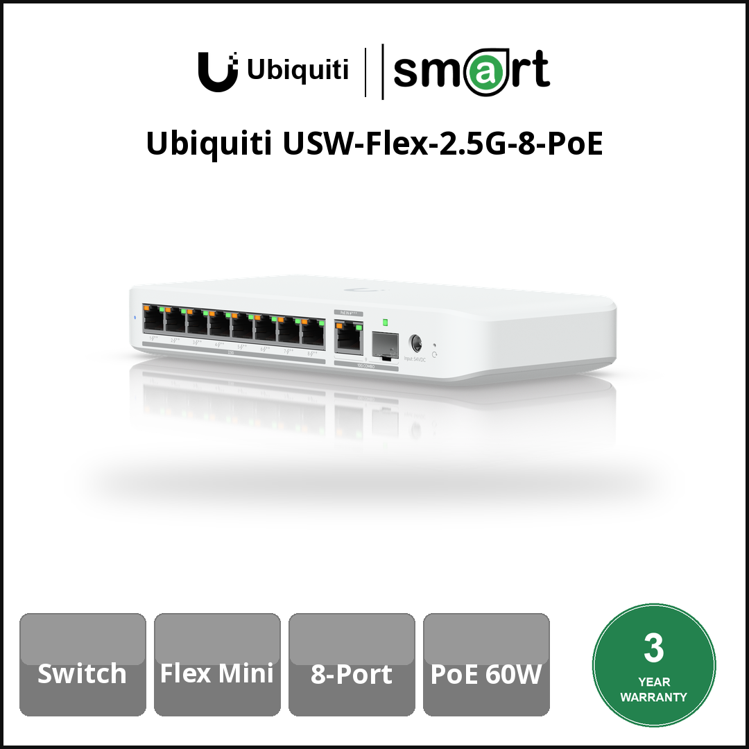 Ubiquiti USW-Flex-2.5G-8-PoE - (8)2.5GPOE++ (1)SFP+/10G RJ45 combo 60W