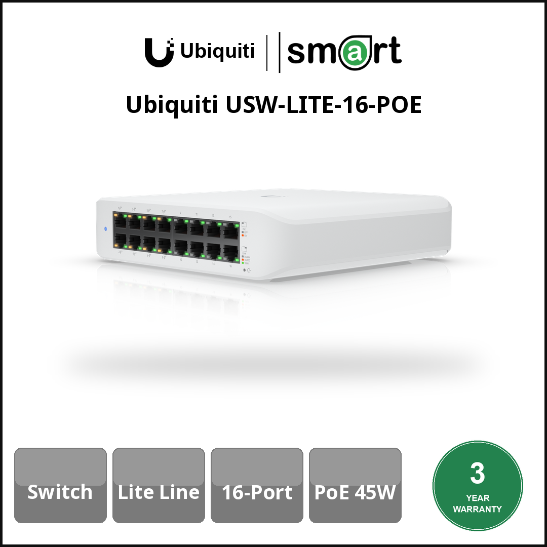 Ubiquiti USW-LITE-16-POE - L2 (16)G Lite (8x1G 8x1G PoE+) 45W