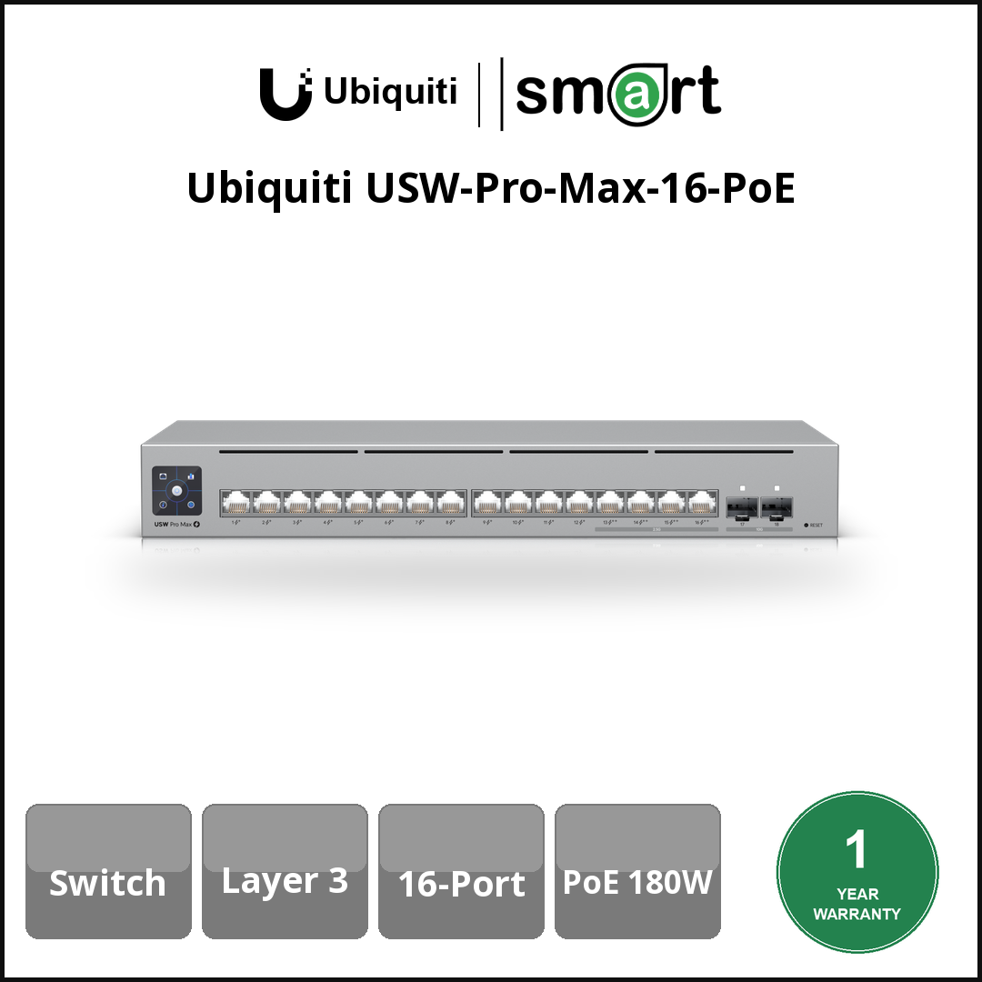 Ubiquiti USW-Pro-Max-16-PoE - L3 (16) Pro Max (12x1G 4x2.5G 2SFP+) 180W